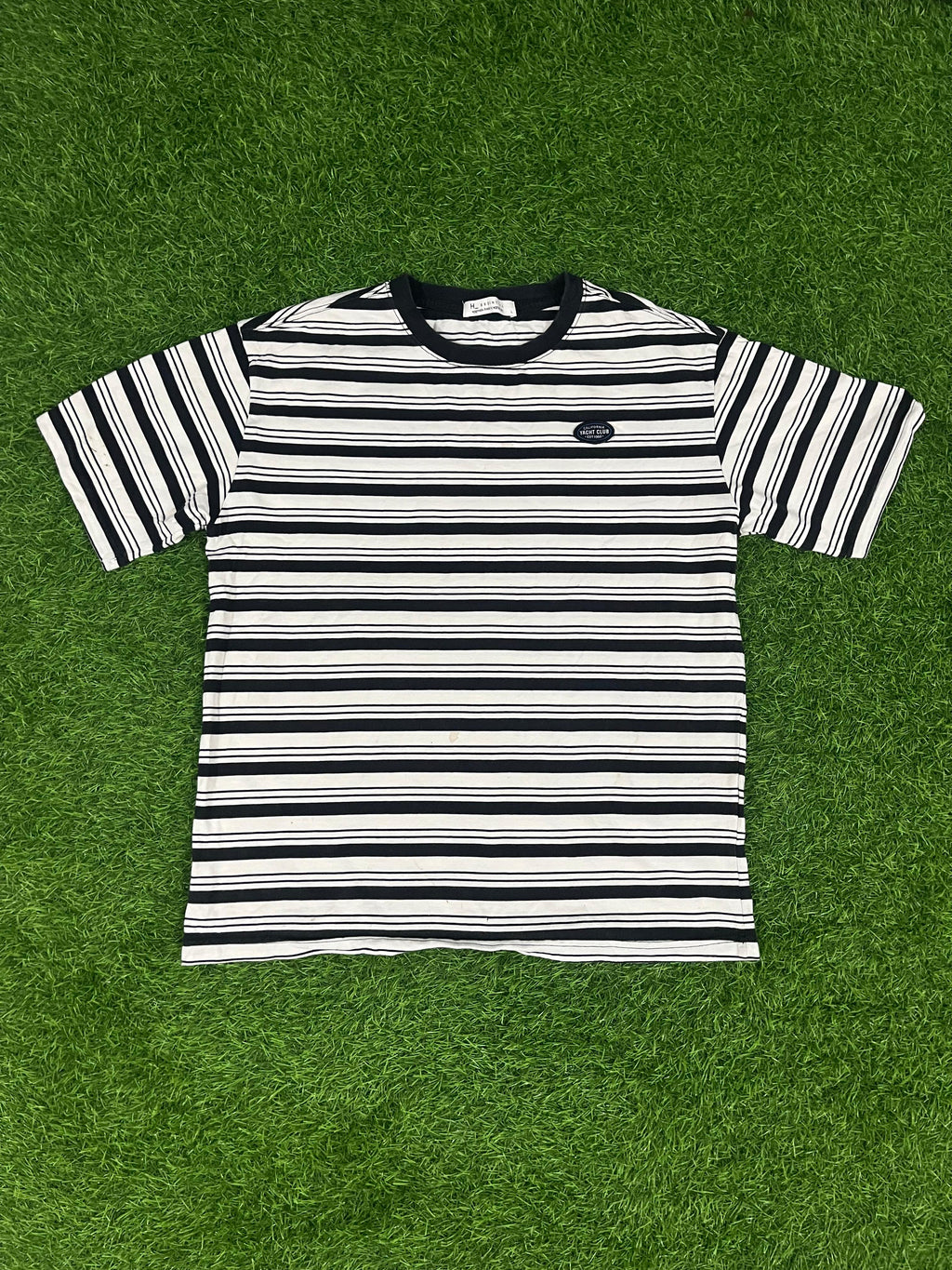 California Yacht Club Striped Tee – Black & White (L | Nautical Streetwear)
