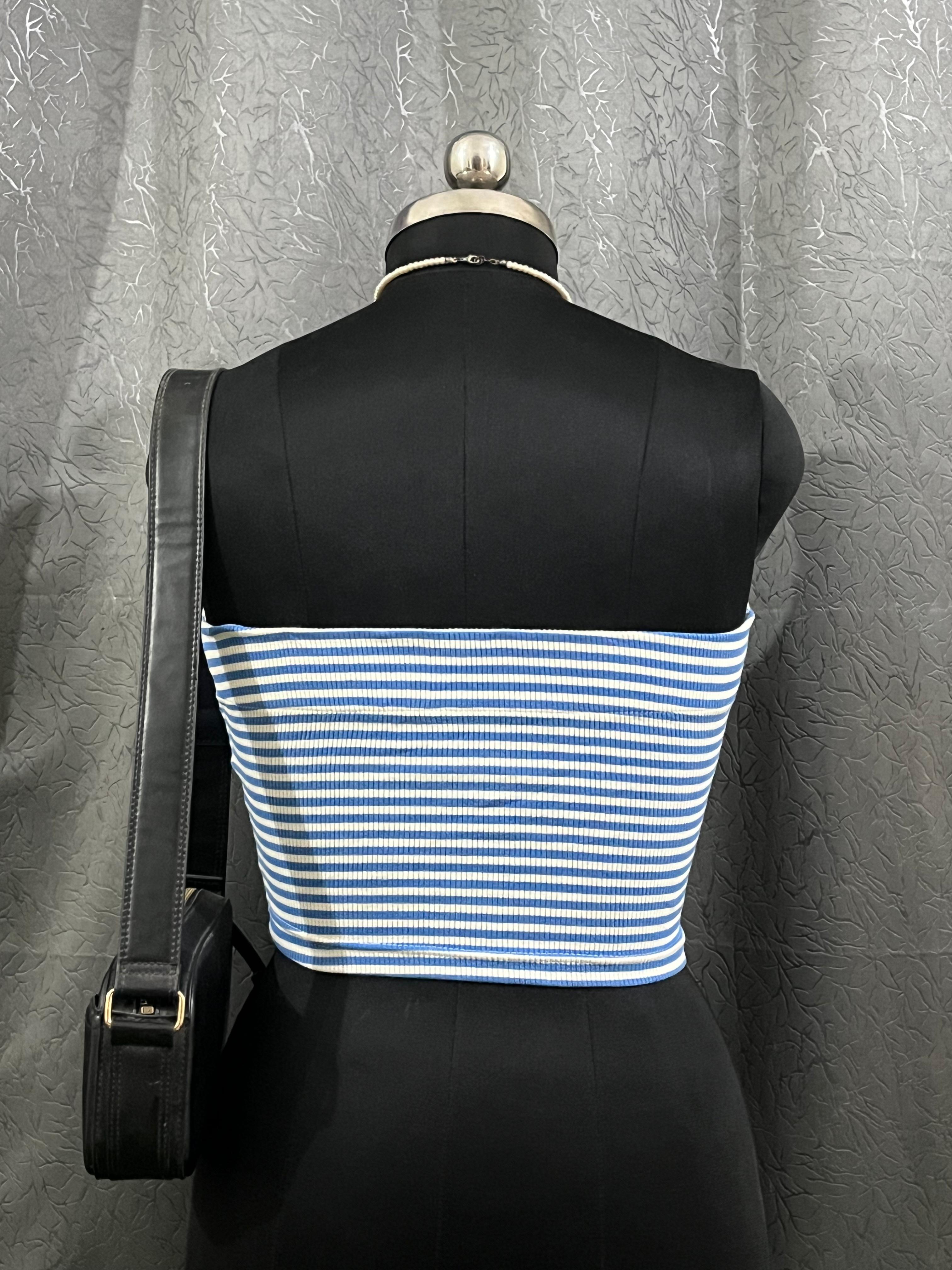 Blue & White Striped Tube Top – Size L