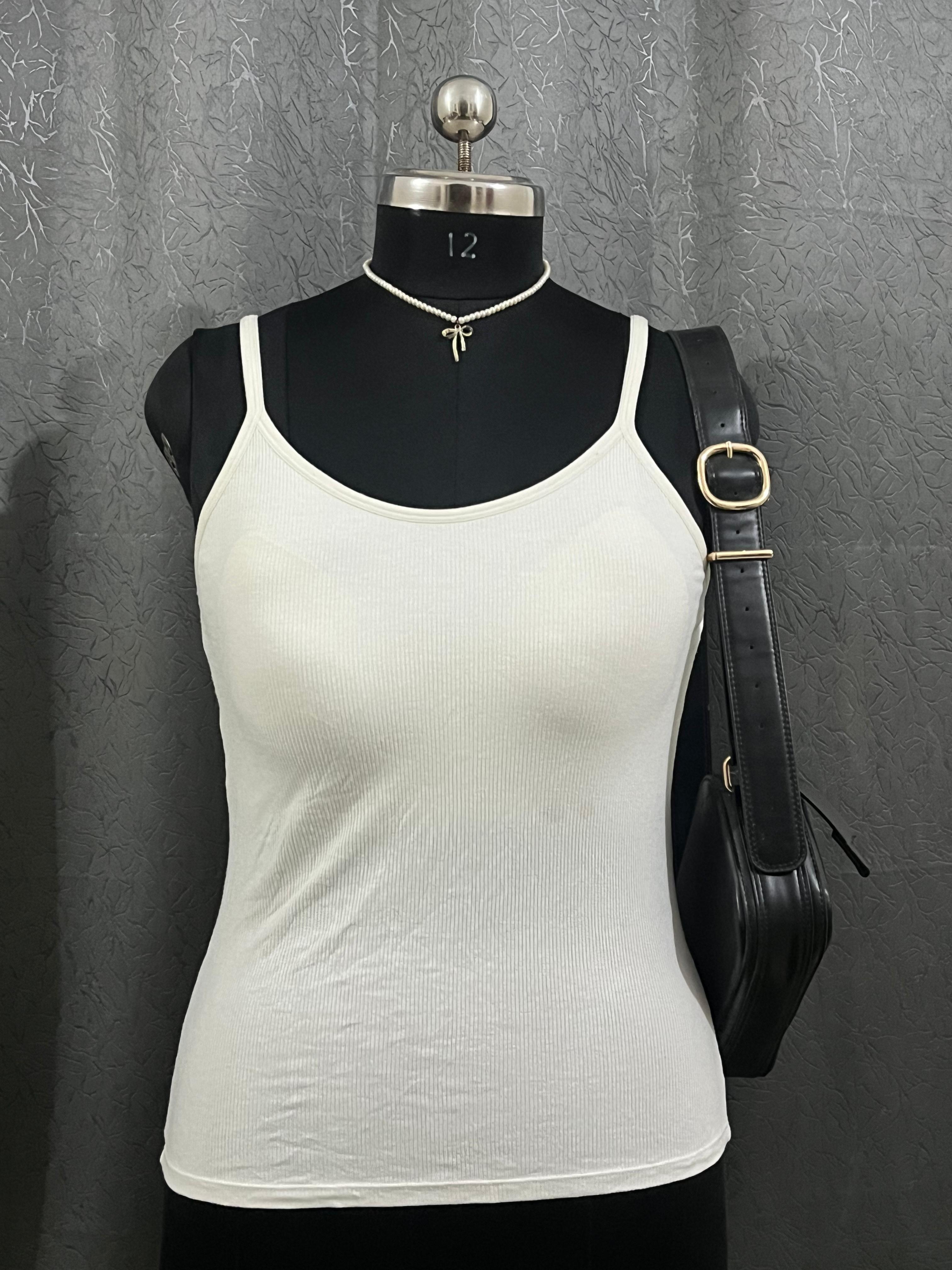 Classic White Ribbed Spaghetti Strap Tank Top – Size XL