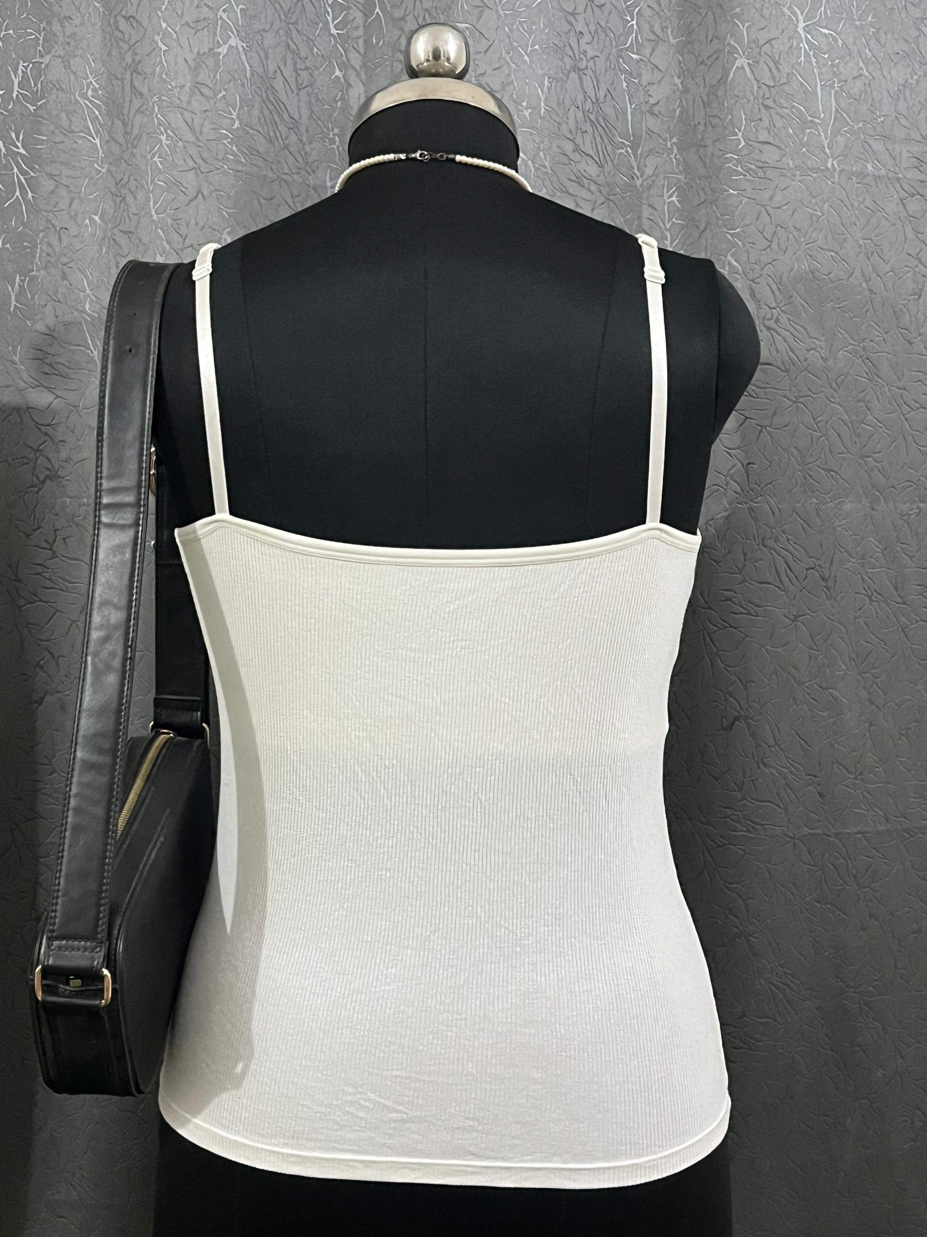 Classic White Ribbed Spaghetti Strap Tank Top – Size XL