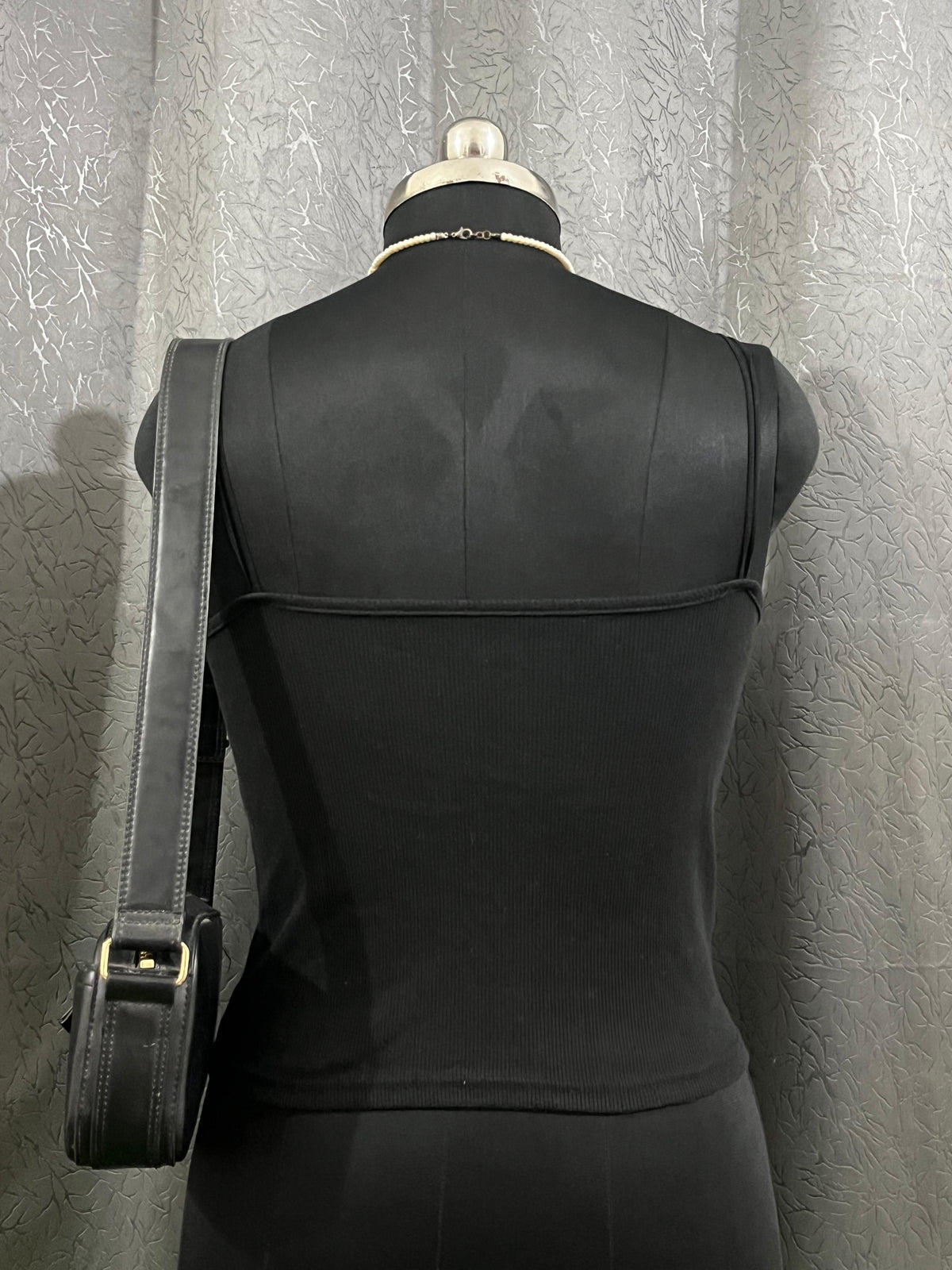 Black Ribbed Lace Trim Tank Top – Size L