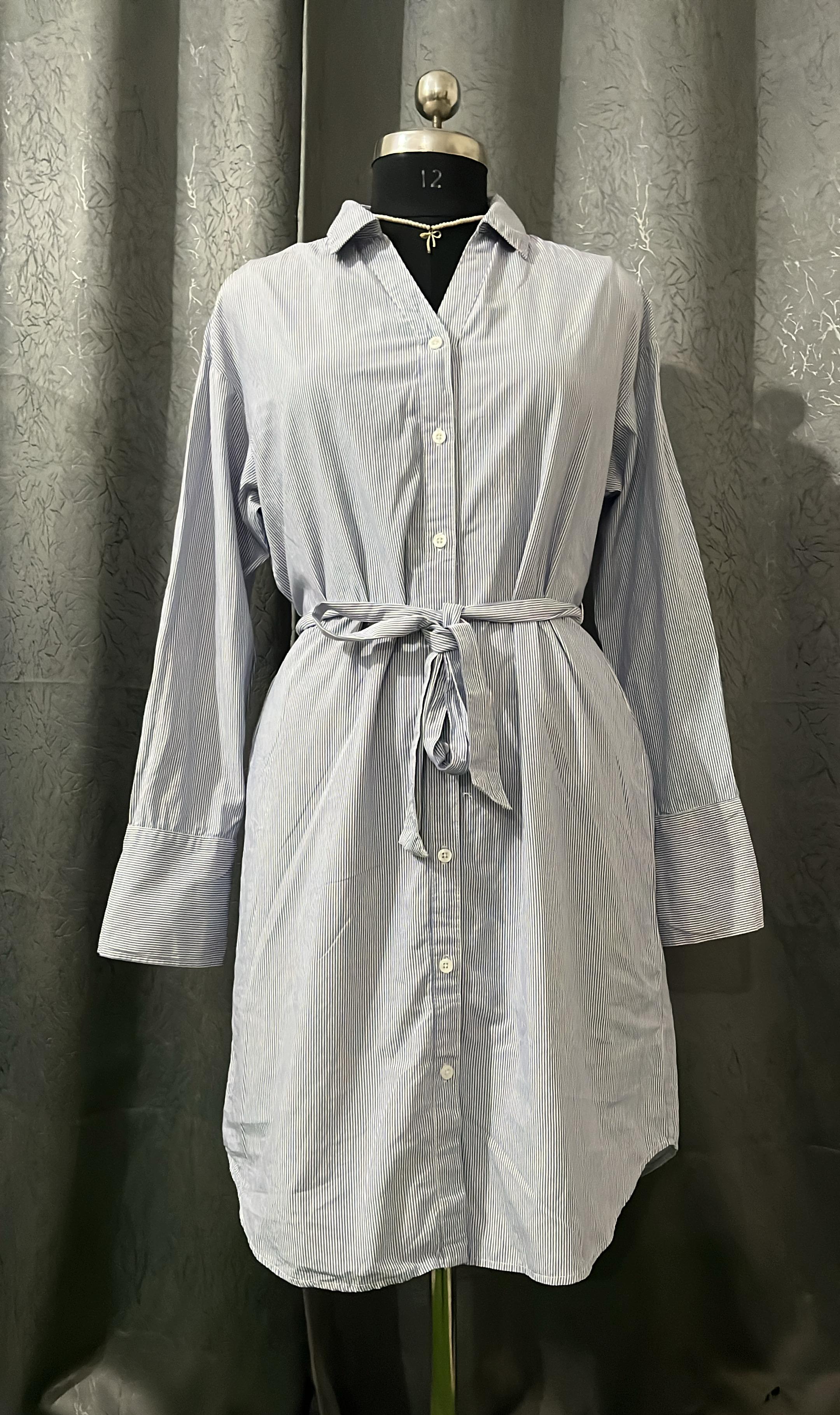 Blue Striped Cotton Shirt Dress – Size L