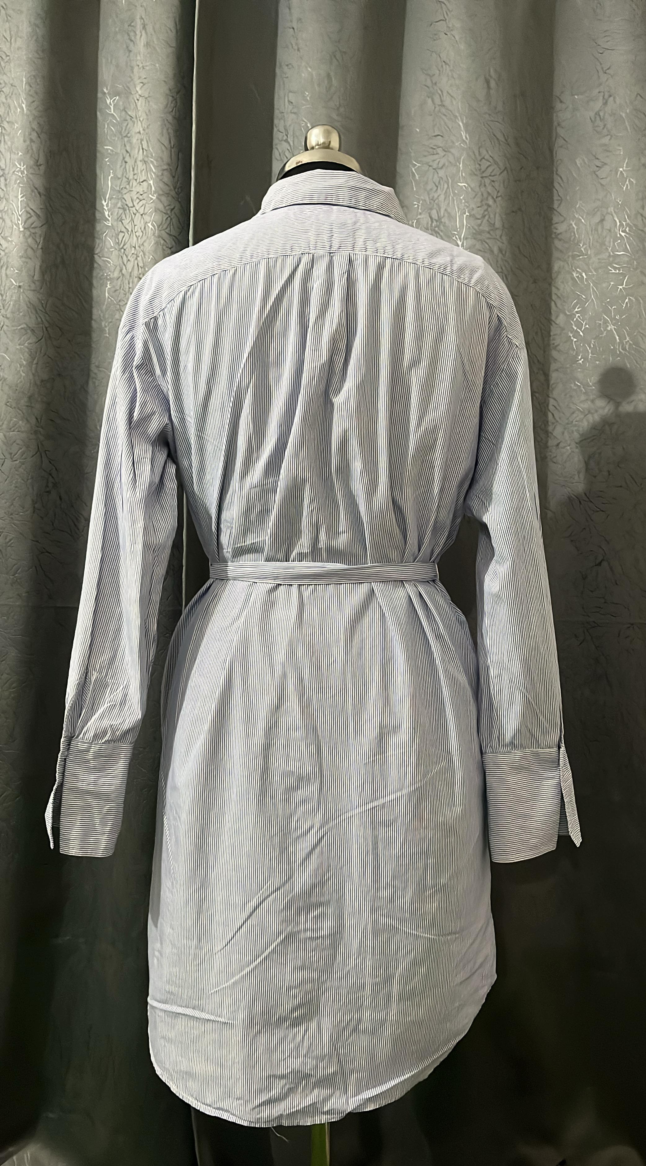 Blue Striped Cotton Shirt Dress – Size L