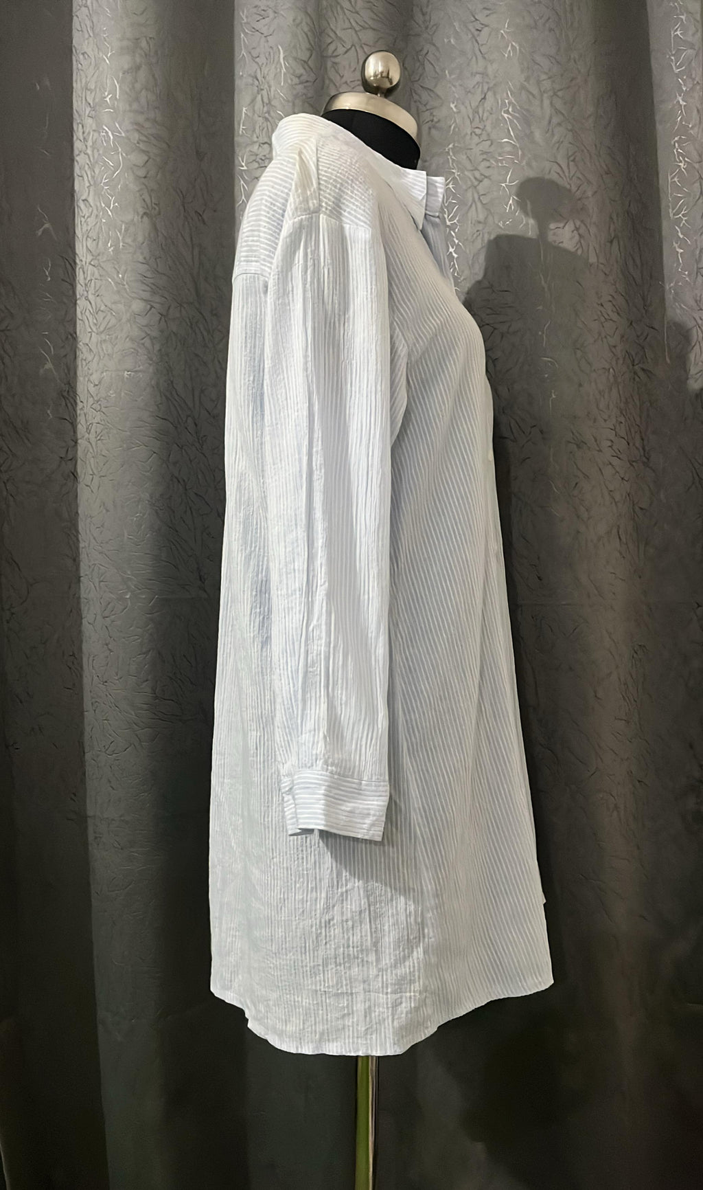 Blue Striped Cotton Shirt Dress – Size L