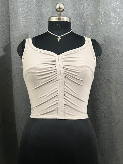 Beige Ruched Front Sleeveless Crop Top – Size M