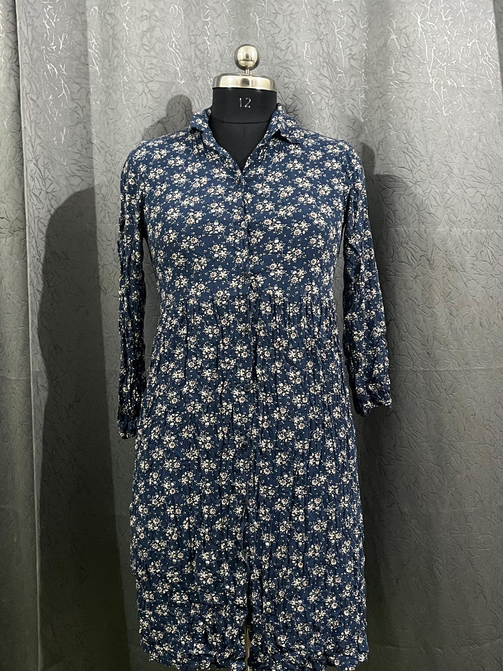 Navy Floral Button-Down Dress (Size L)