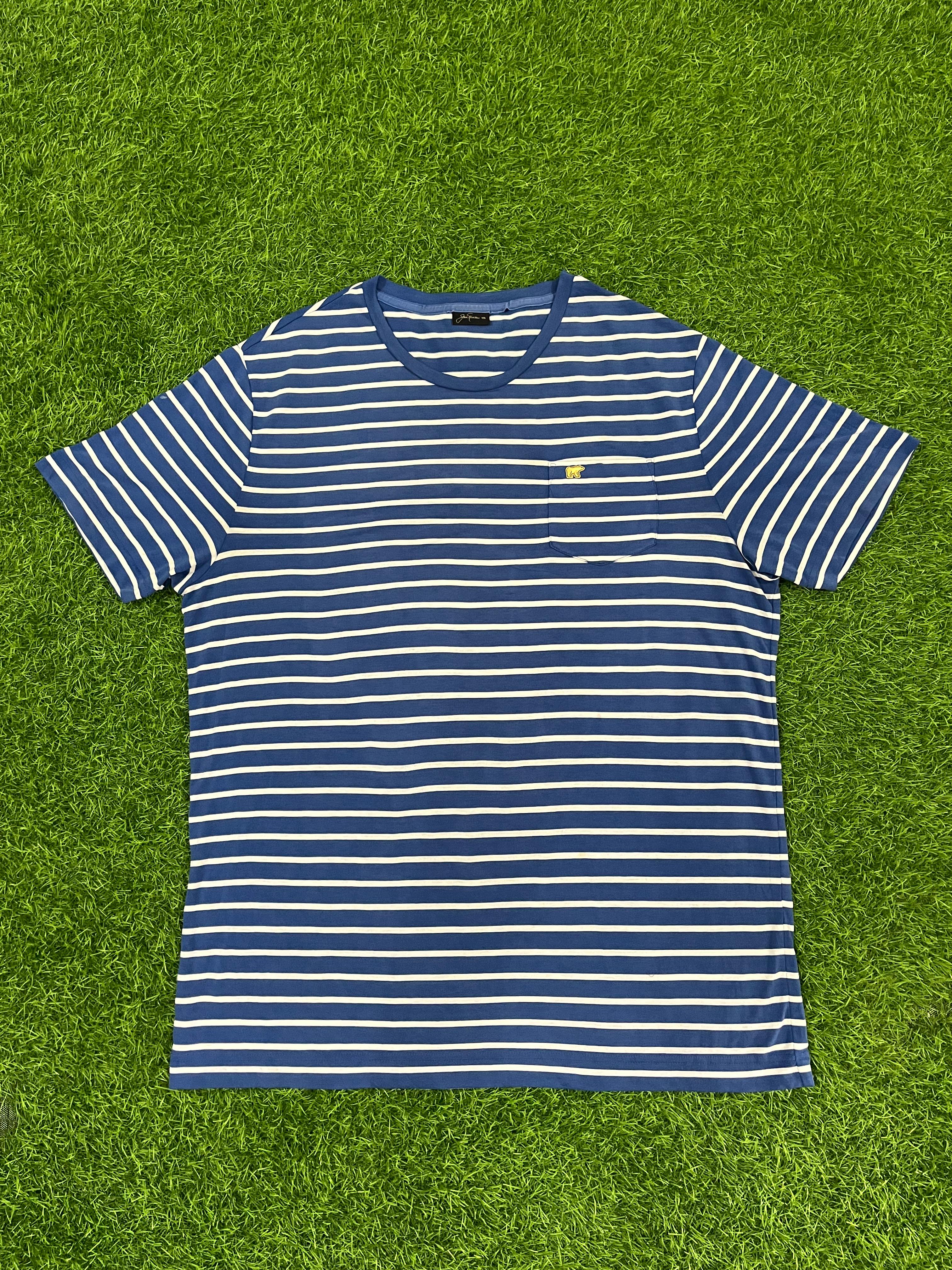 Blue & White Striped Tee with Pocket – Size M