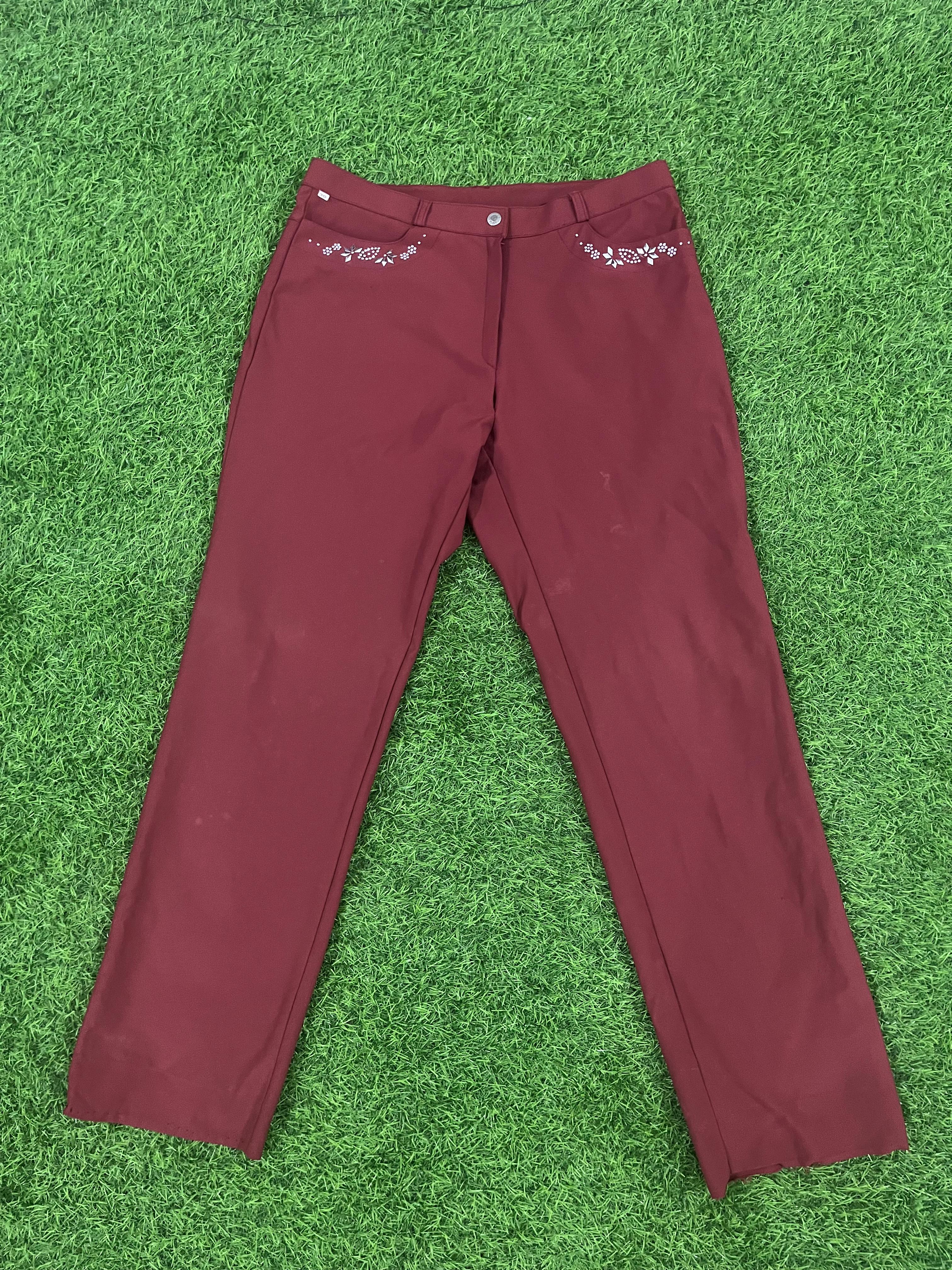 Vintage Maroon Embroidered Pants (Unisex | Size L/XL)