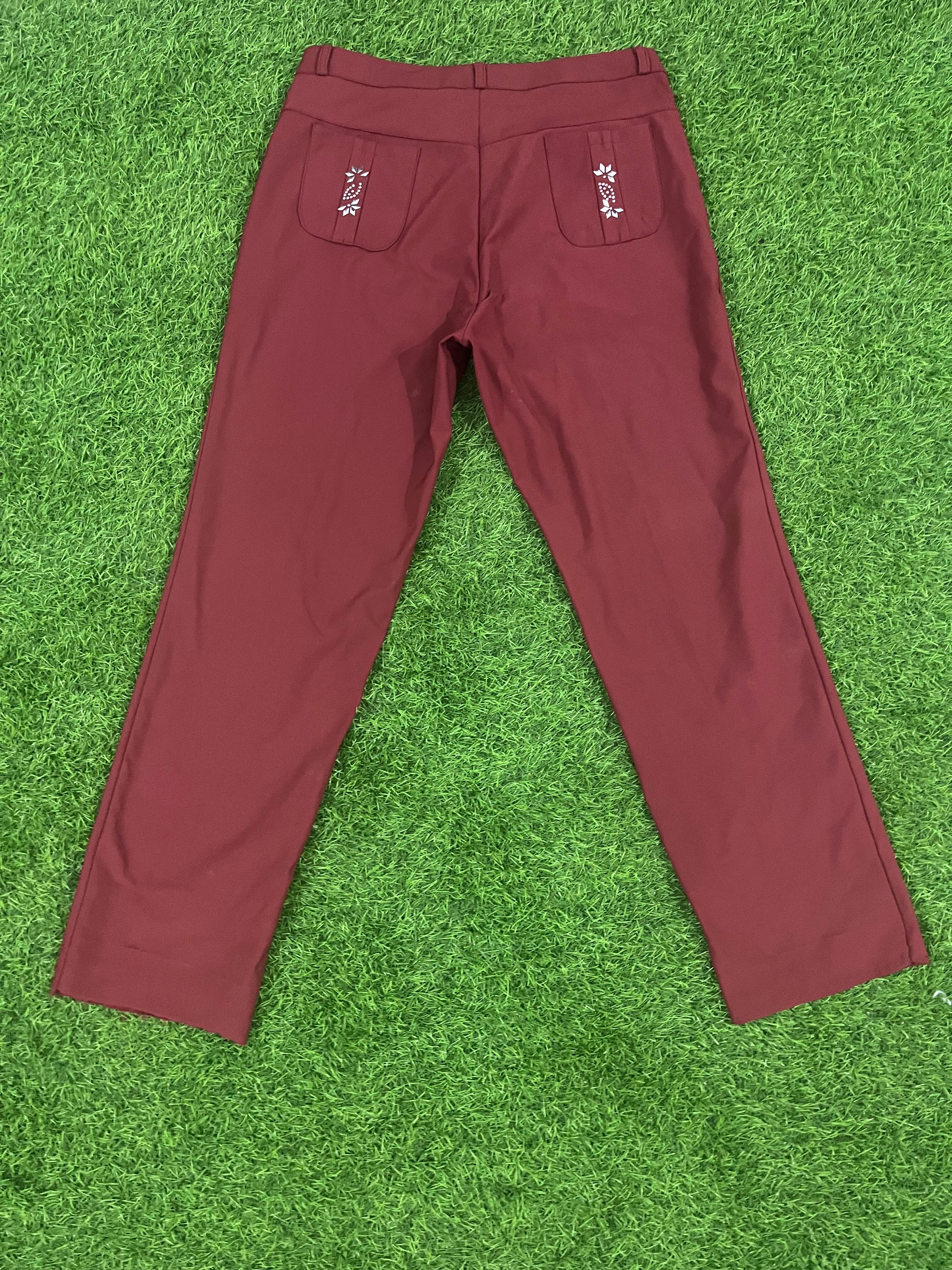 Vintage Maroon Embroidered Pants (Unisex | Size L/XL)