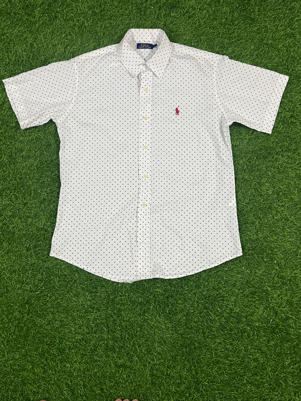 Polo Ralph Lauren White Polka Dot Short Sleeve Shirt – Size L