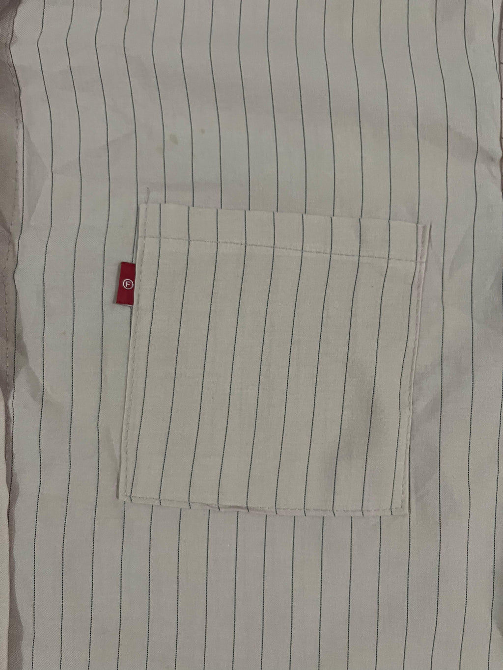 Beige Pinstripe Short Sleeve Button-Down Shirt – Size L