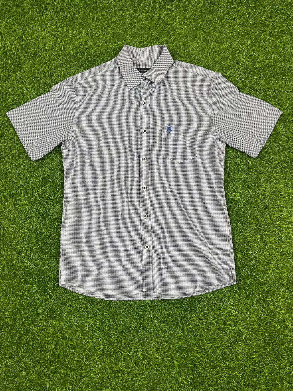 Brentwood Navy Micro-Check Short Sleeve Shirt – Size L