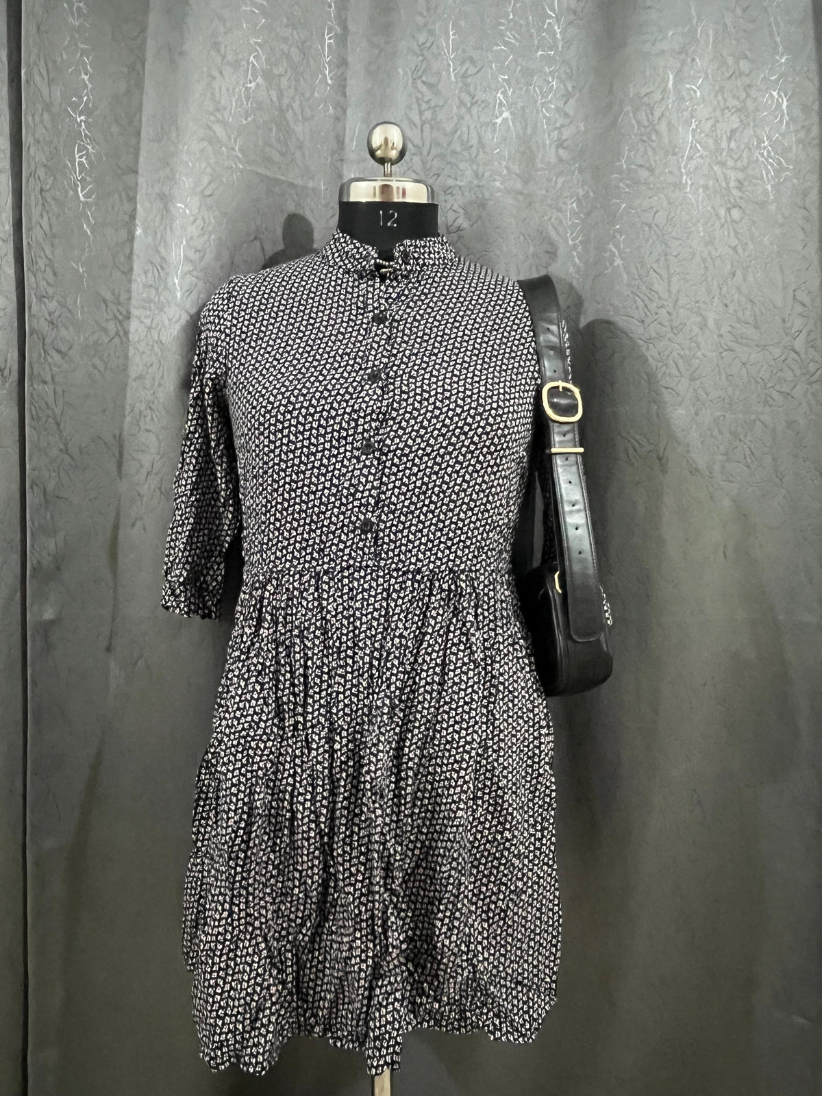 Black & White Printed Button-Down Mini Dress – Size M