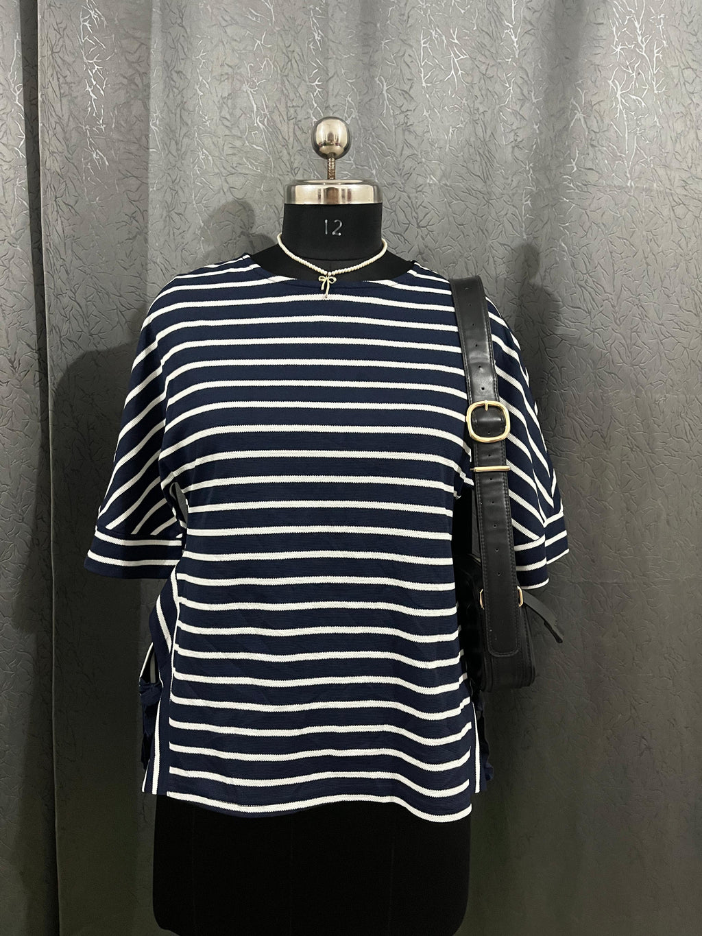 Classic Navy Striped Oversized Top – Size L