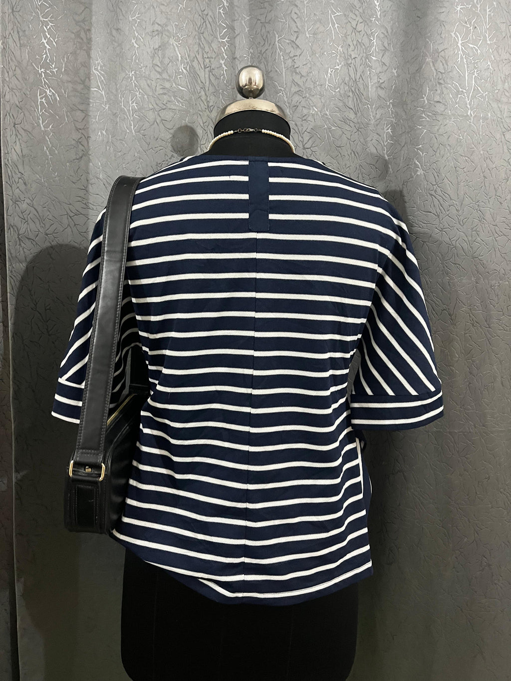 Classic Navy Striped Oversized Top – Size L