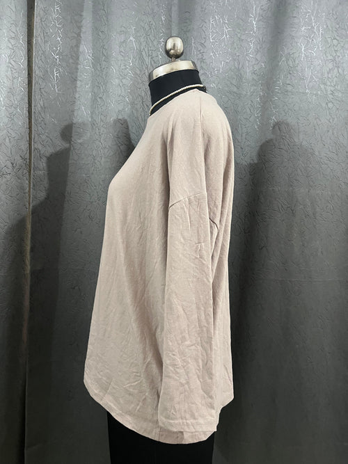 Beige Long-Sleeve Loose Fit Top – Size L
