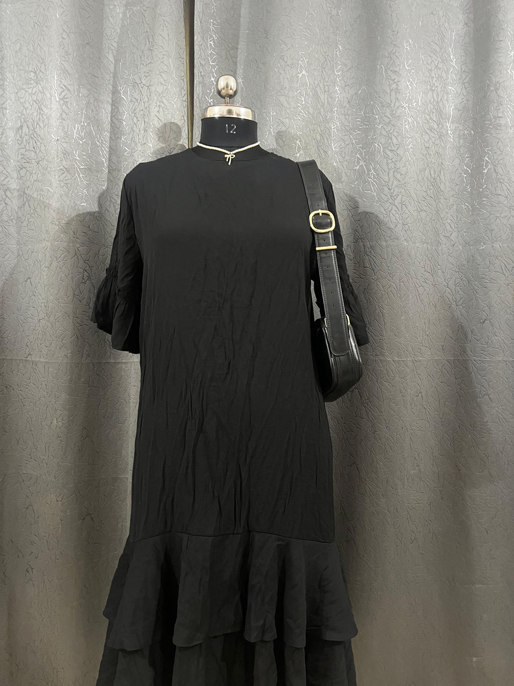 Classic Black Ruffle Hem Dress – Size L