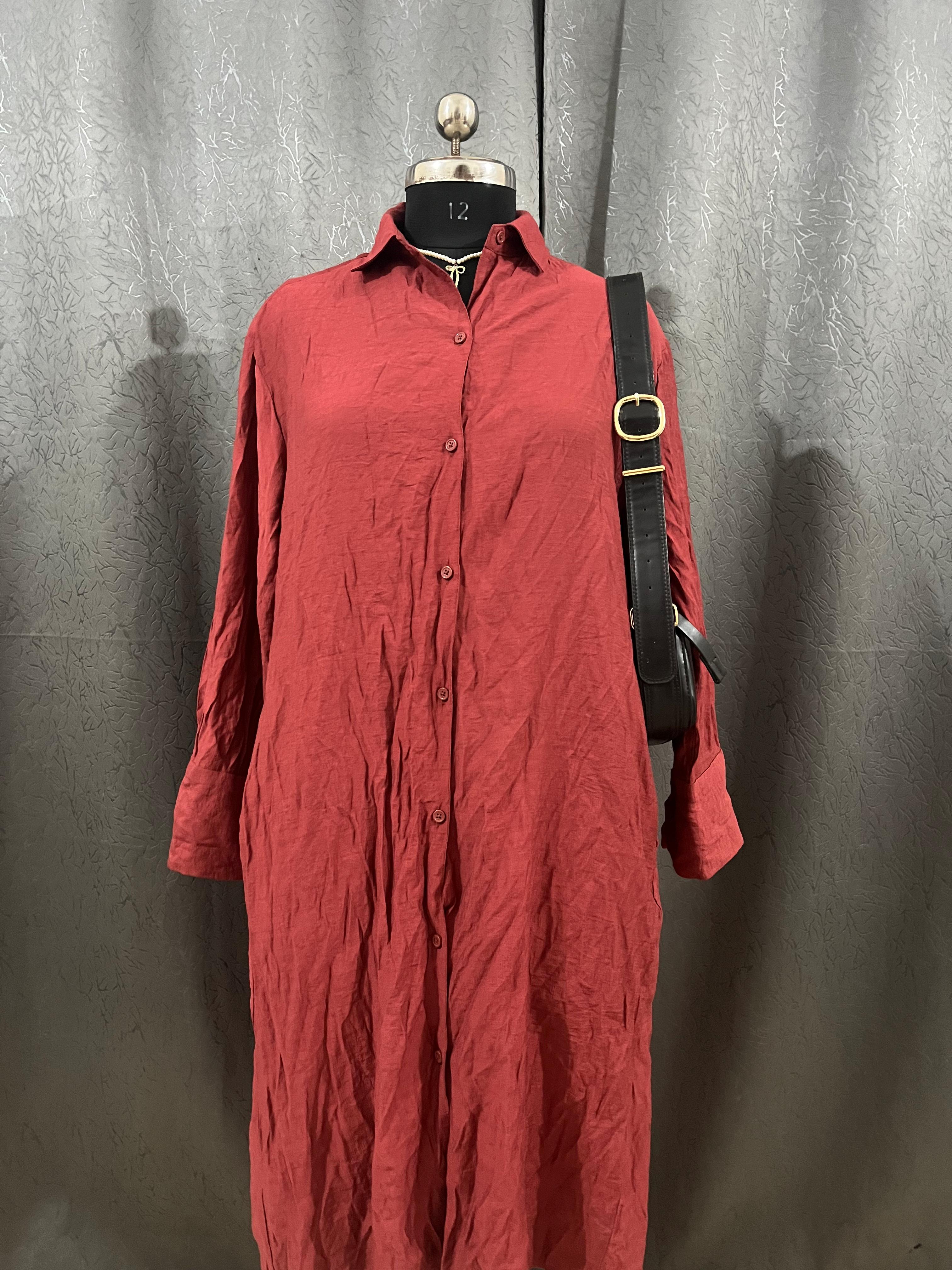 Vintage Red Button-Down Shirt Dress – Size XL
