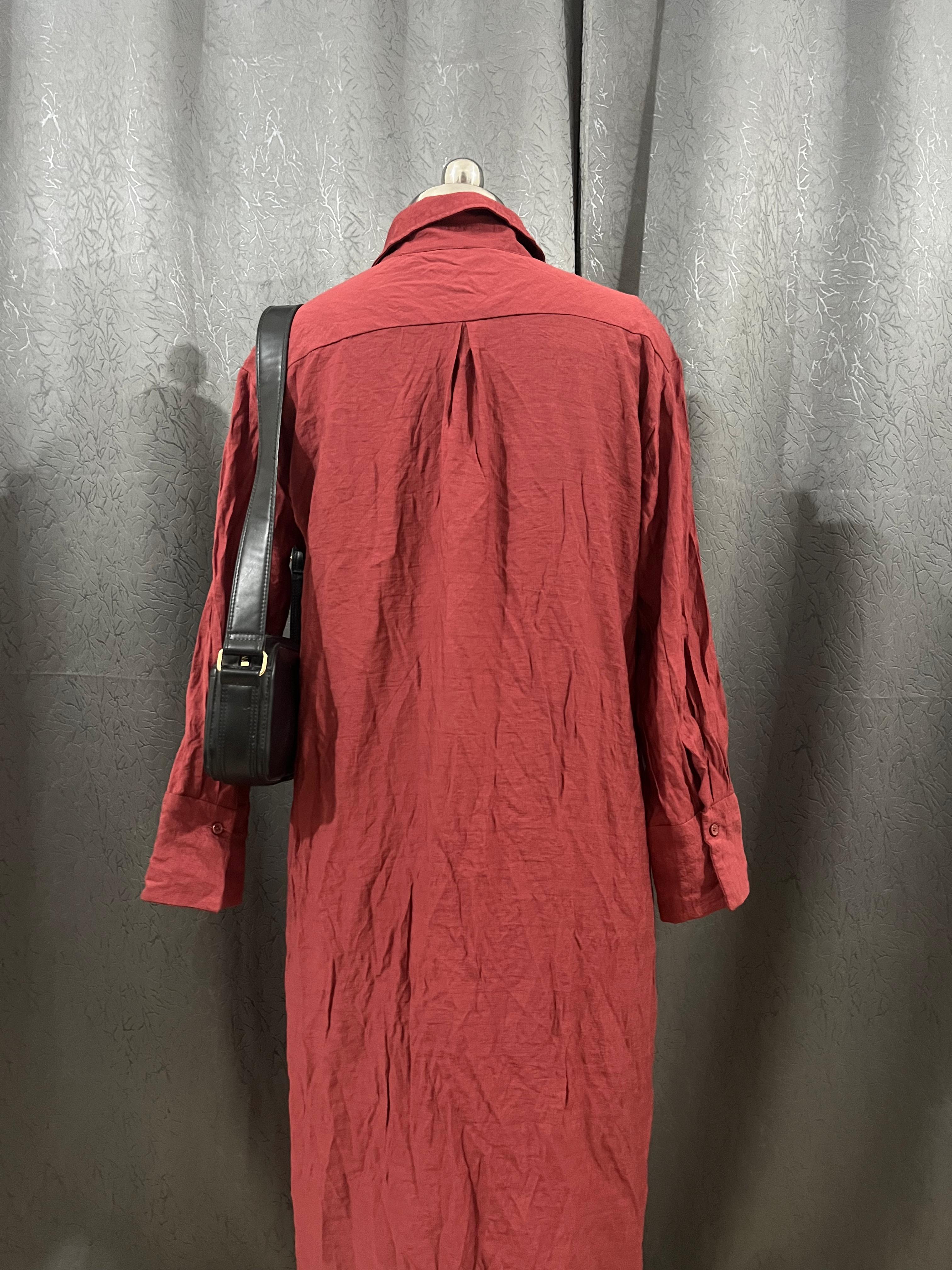 Vintage Red Button-Down Shirt Dress – Size XL