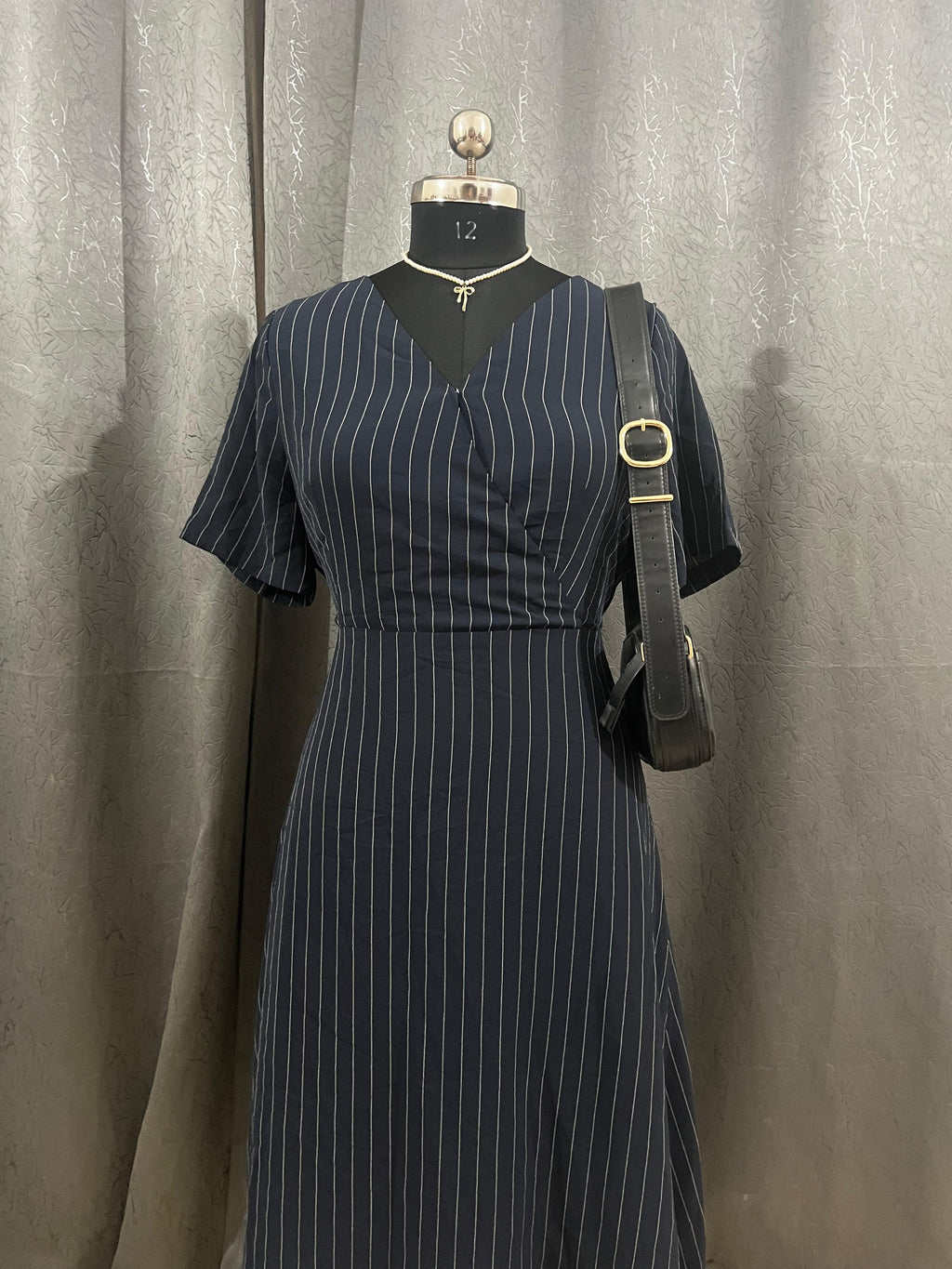 Vintage Navy Pinstripe Wrap Dress – Size L