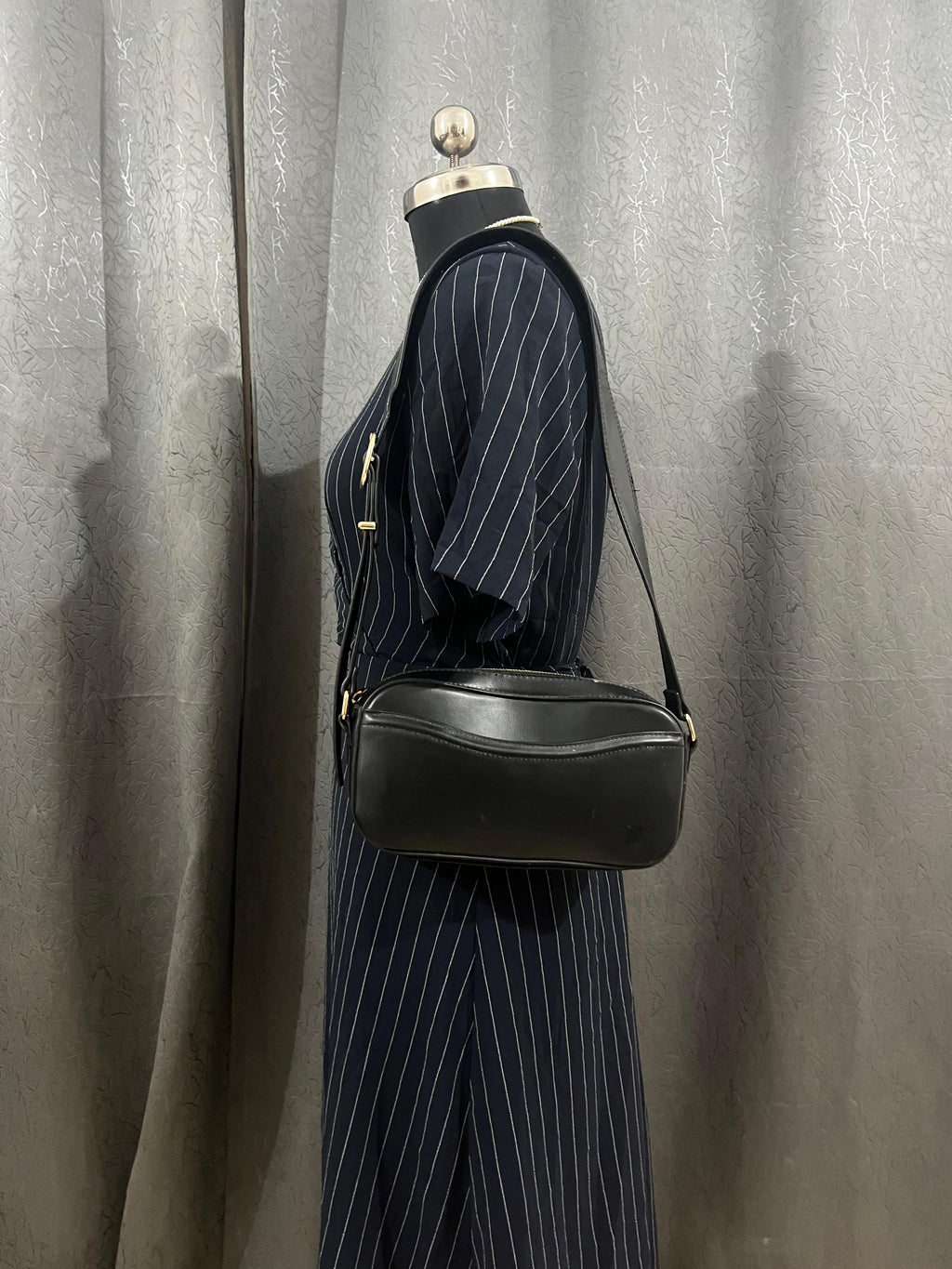 Vintage Navy Pinstripe Wrap Dress – Size L