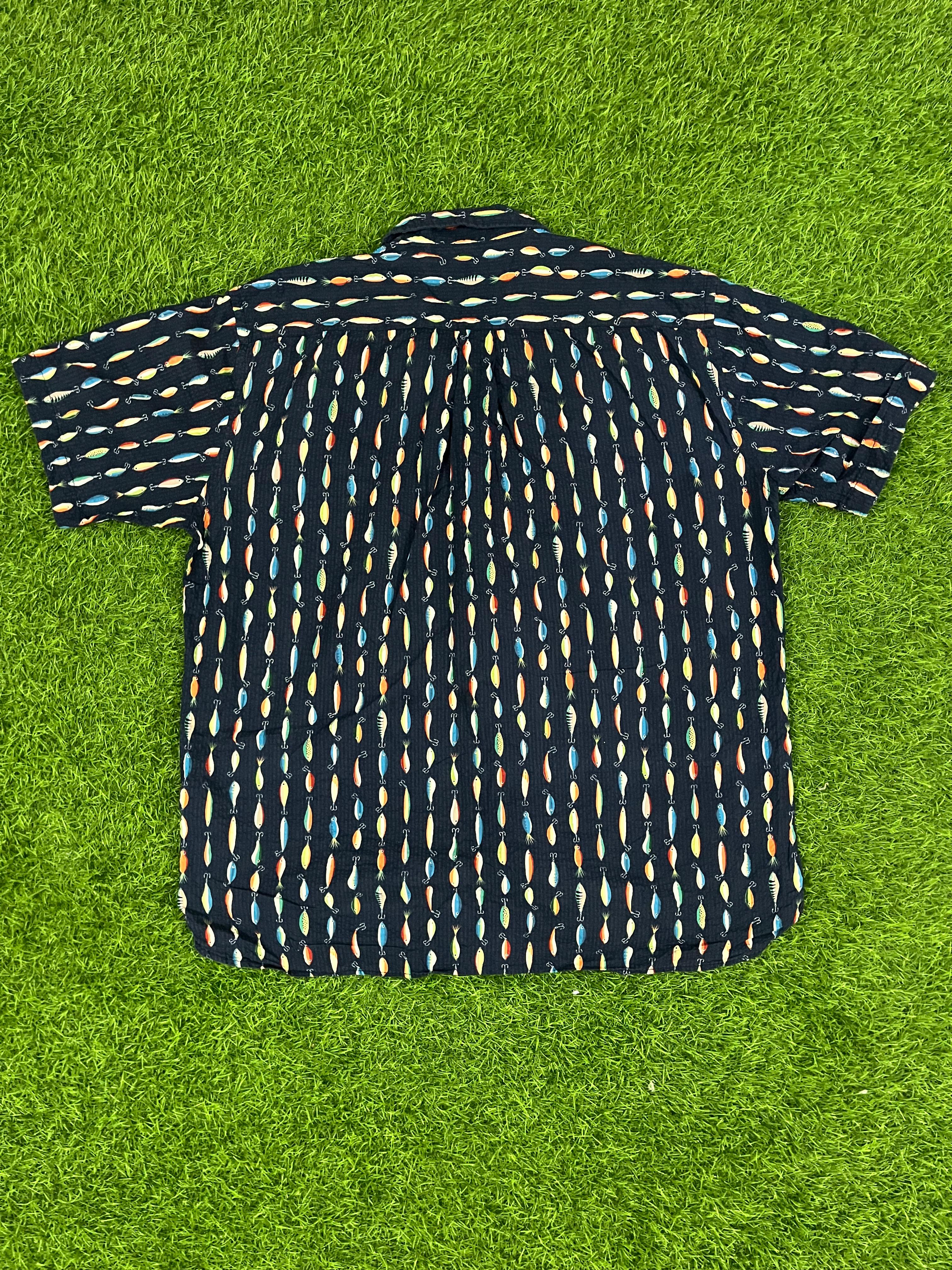 Frizmworks XL Printed Shirt – Navy with Multicolor Fish Pattern