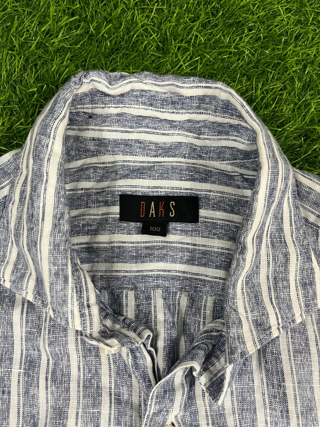 DAKS Striped Linen Short Sleeve Shirt – Size L