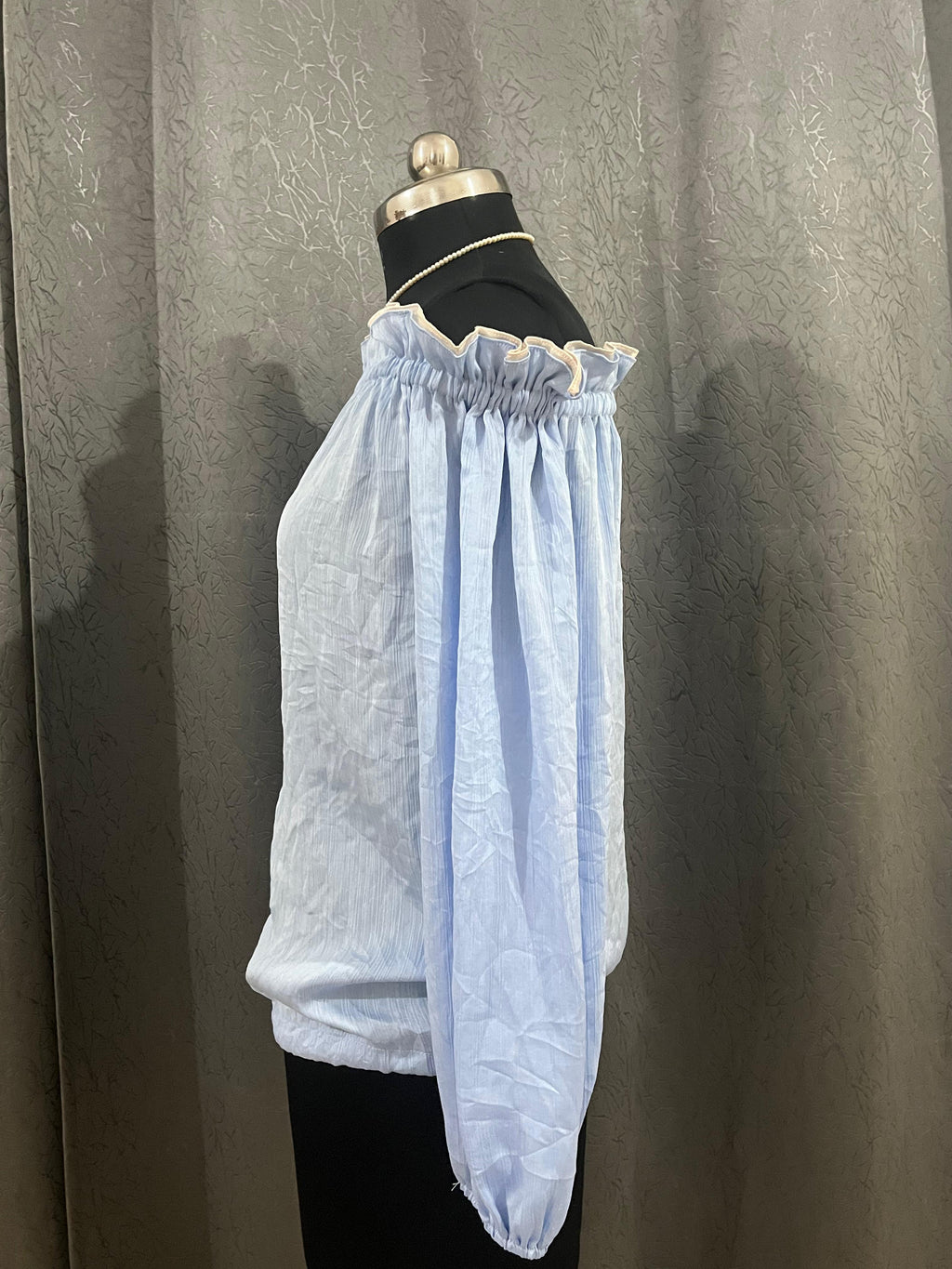 Light Blue Off-Shoulder Peasant Blouse – Size L