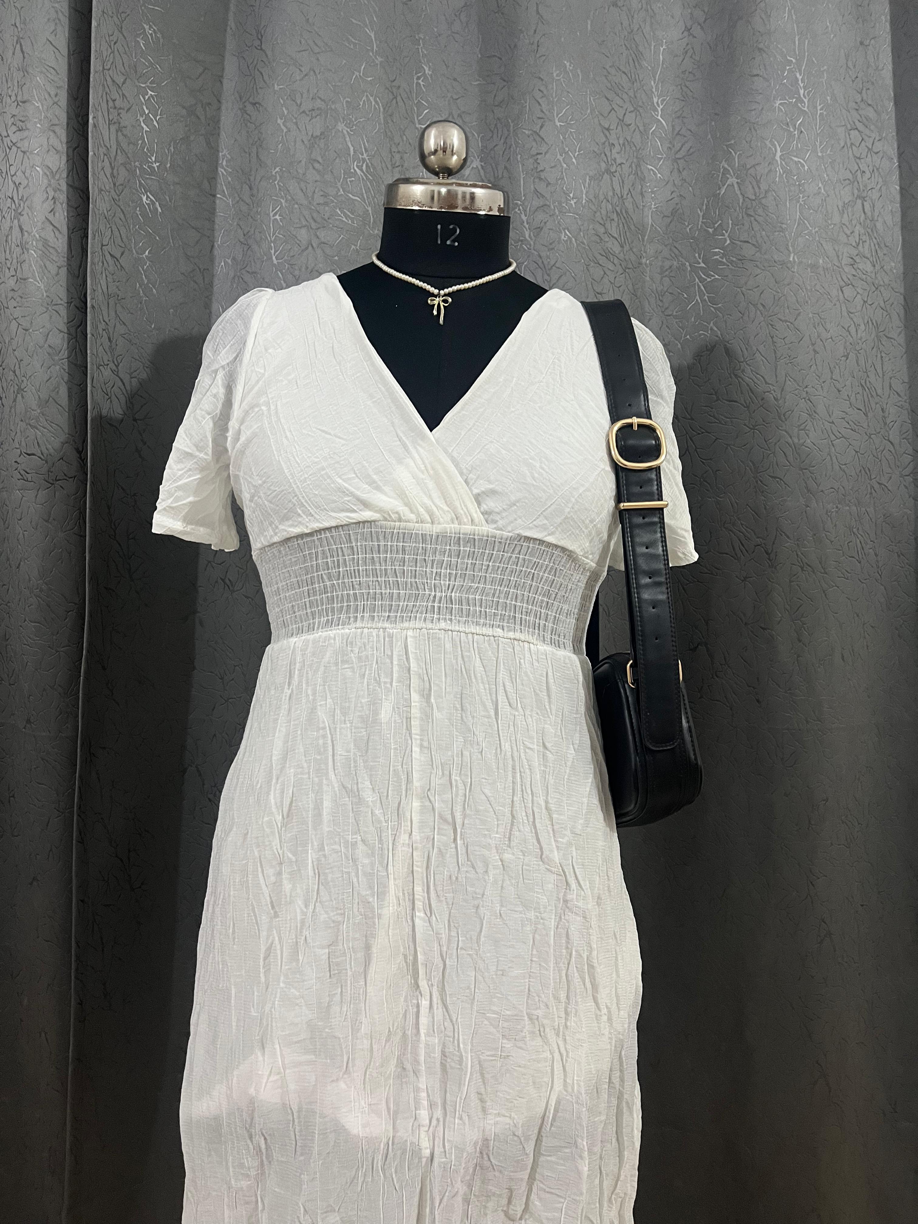 Vintage White Boho Midi Dress – Size M
