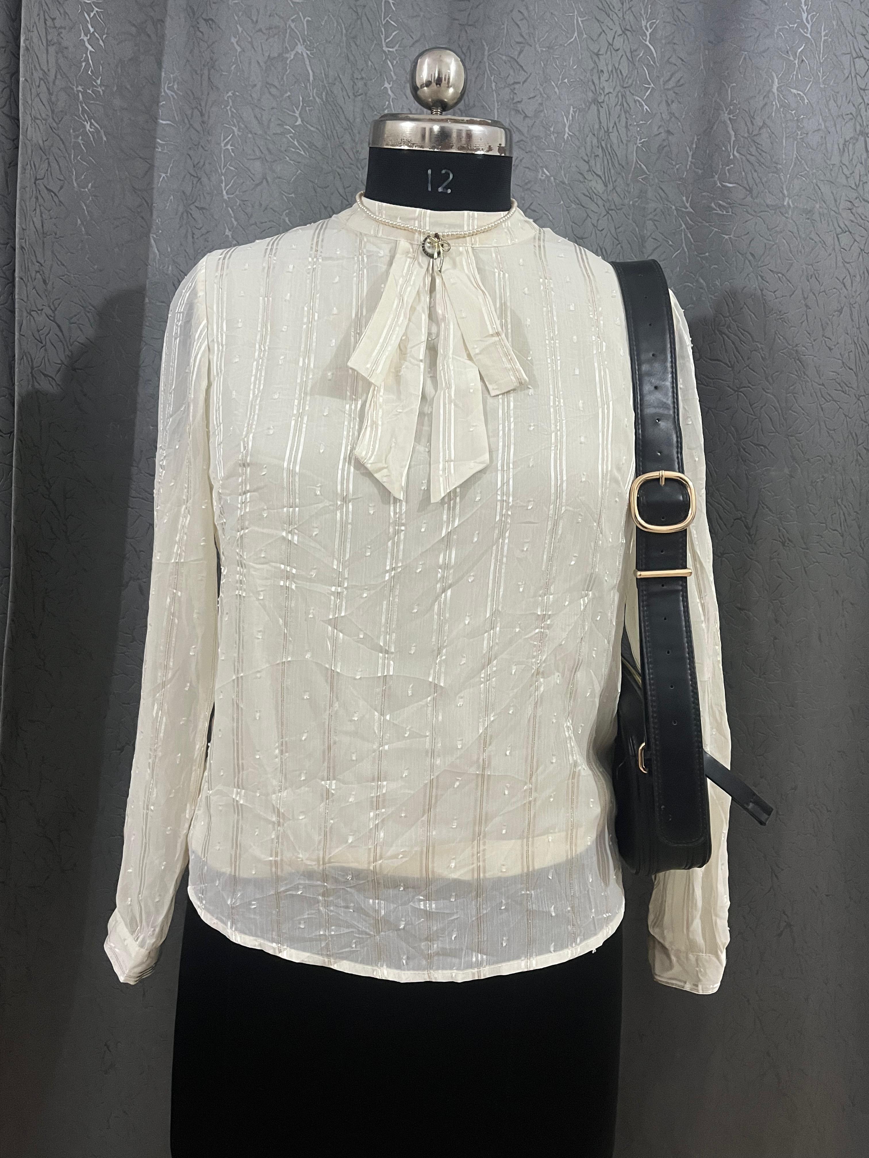 Vintage-Inspired Sheer White Blouse – Size M