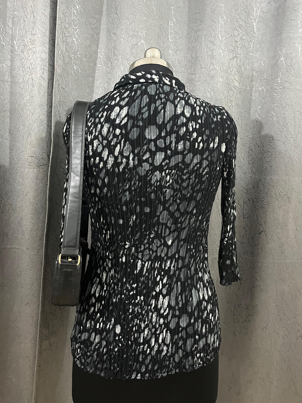 Chic Black & Silver Pleated Top – Medium