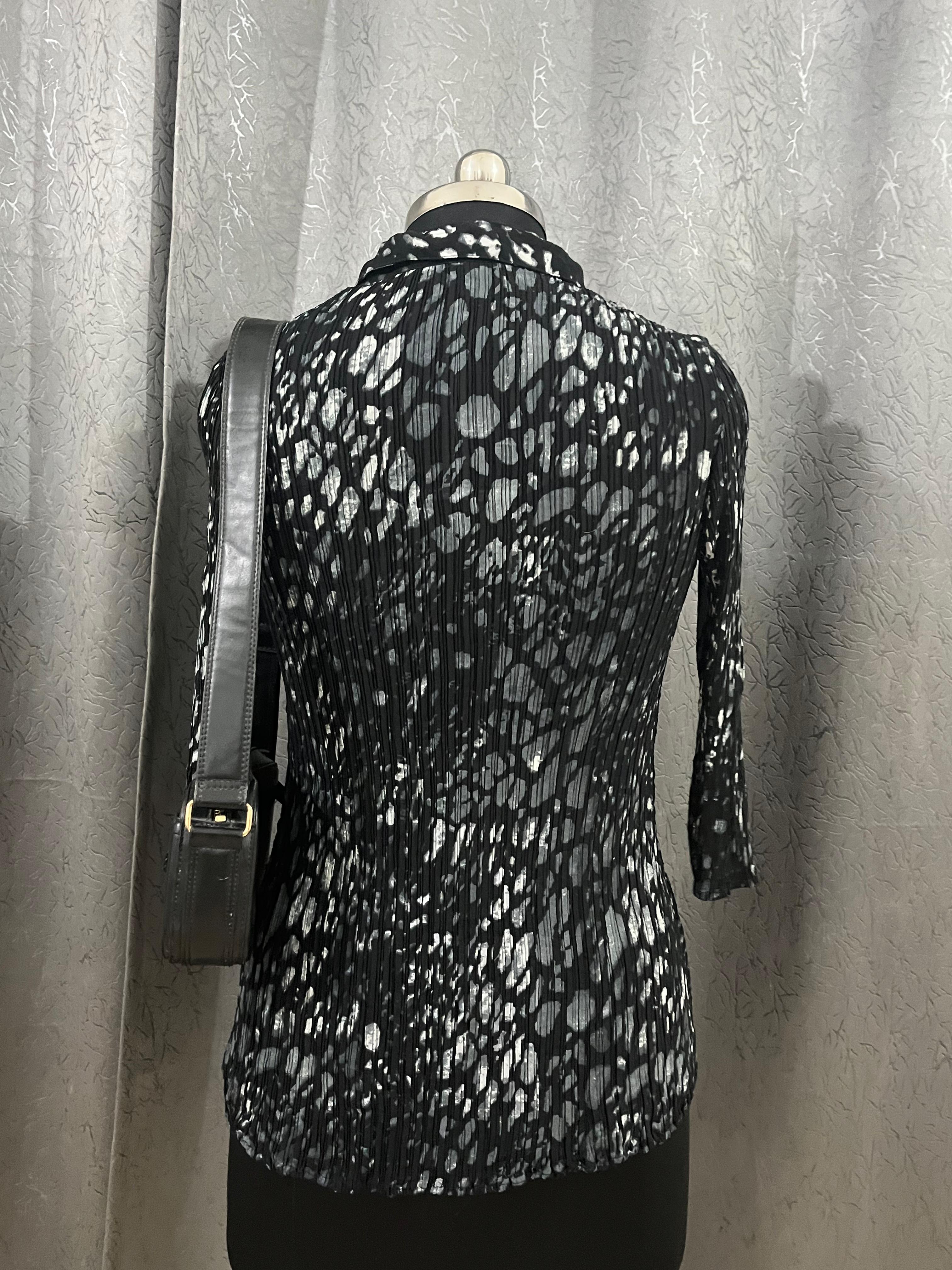 Chic Black & Silver Pleated Top – Medium