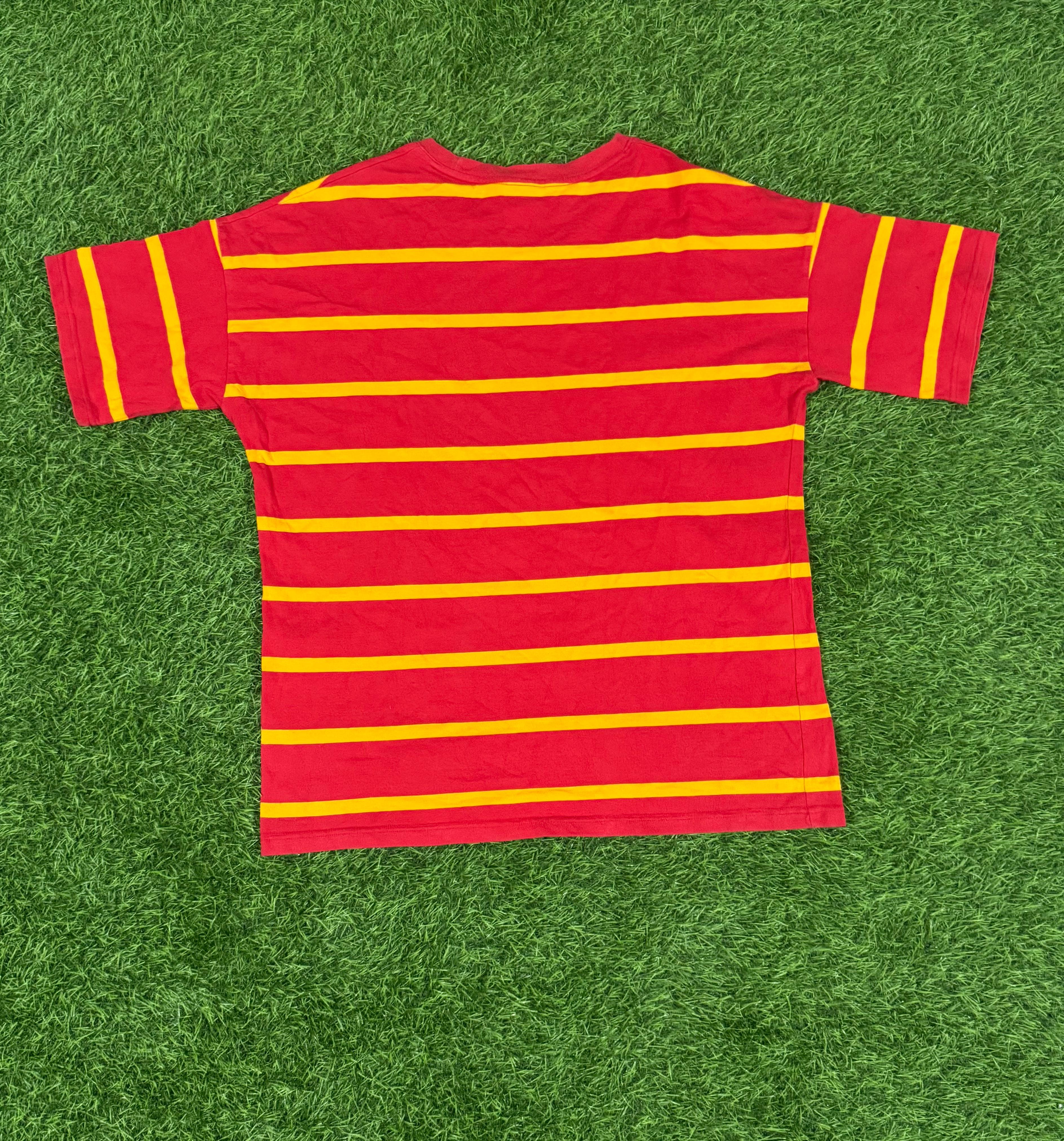 Vintage Hawaiian Heat Striped Tee – Red & Yellow – Size M