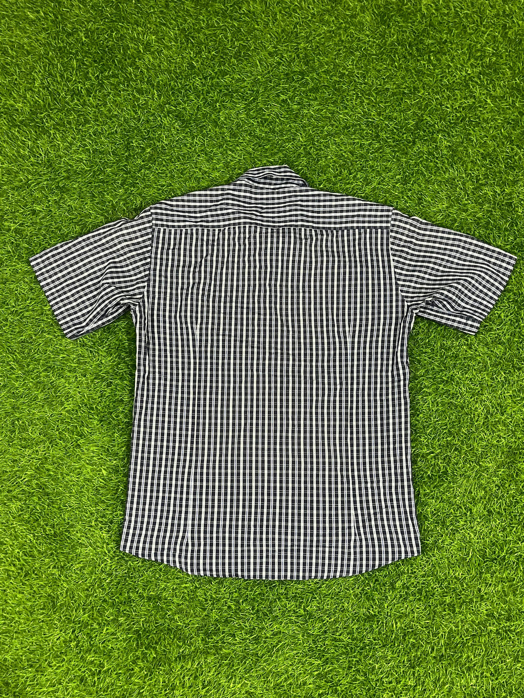 Vacci Slim Fit Navy-White Checkered Short Sleeve