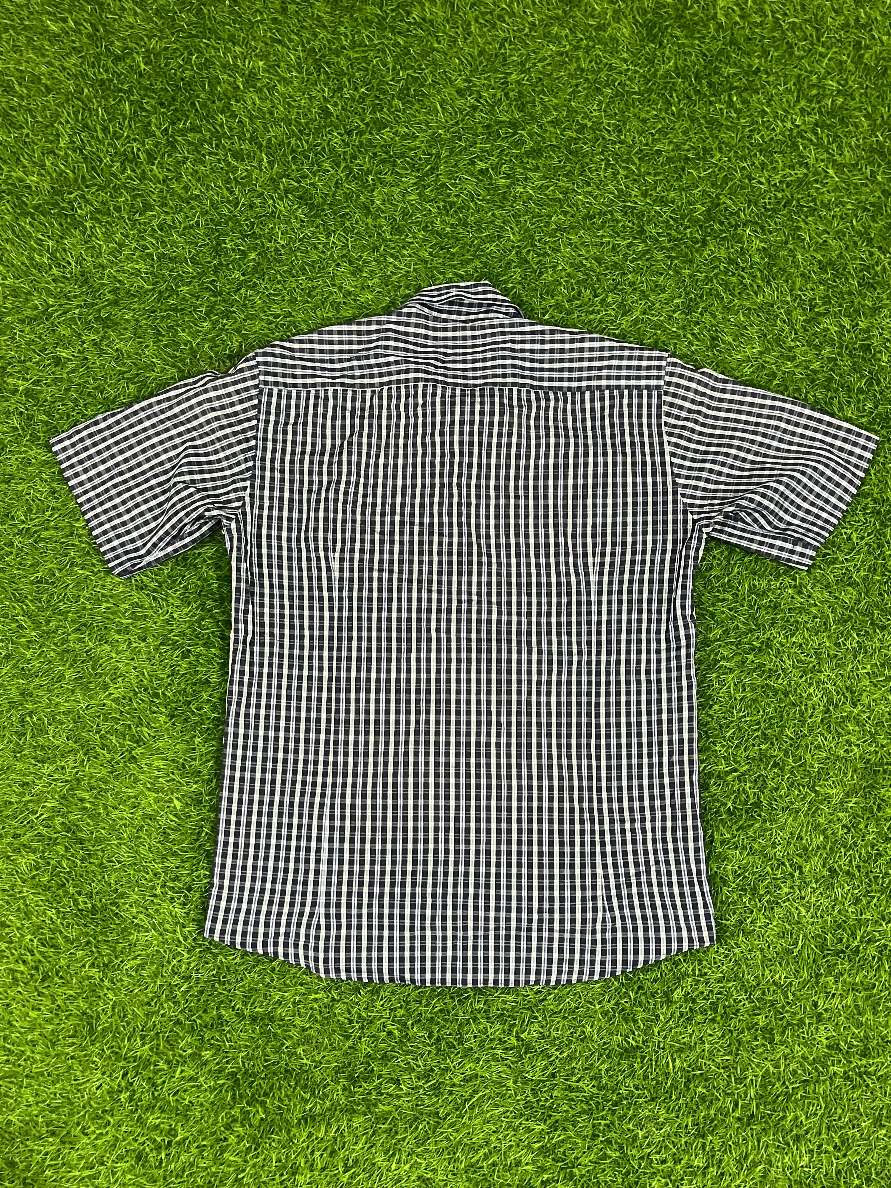 Vacci Slim Fit Navy-White Checkered Short Sleeve