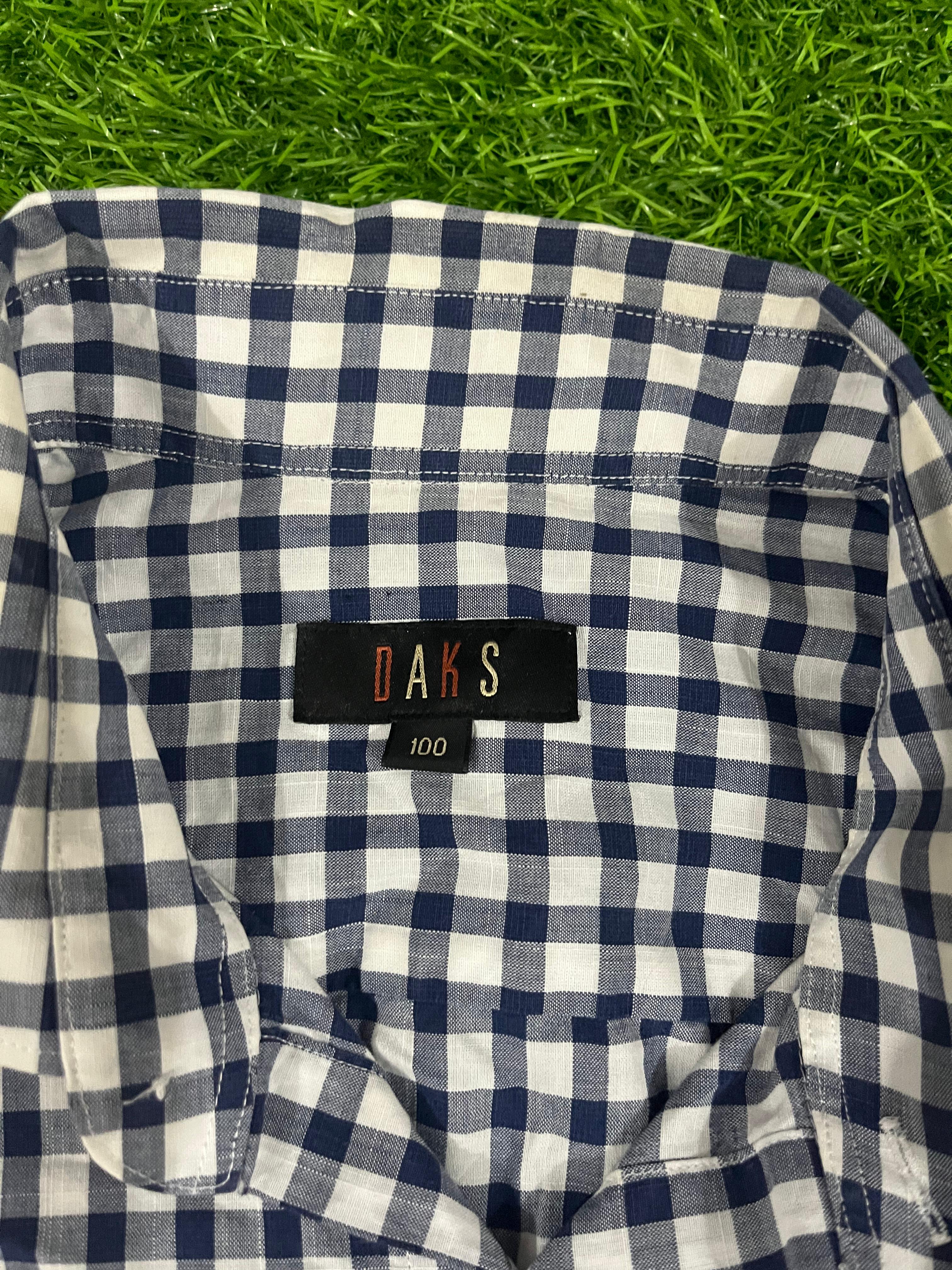 DAKS Classic Navy Checkered Short Sleeve Shirt – Size 100