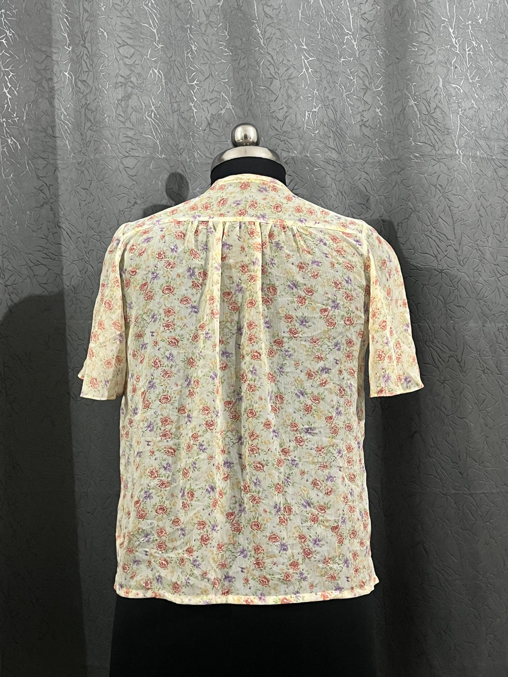 Vintage-Inspired Sheer Floral Tie-Neck Blouse